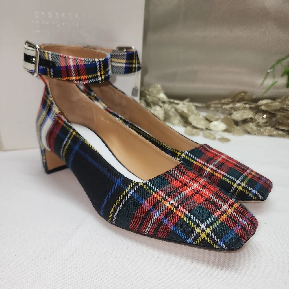 NWB Maison Margiela MM22 6cm Tartan Checked Ankle-Strap Pumps